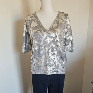 WHBM Silver V-Neck Women's Top